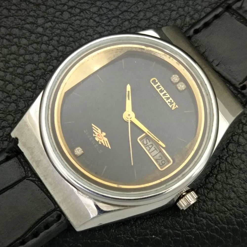 Vintage 1989 Citizen Automatic Mens Silver Watch W/daydate & Gold accents